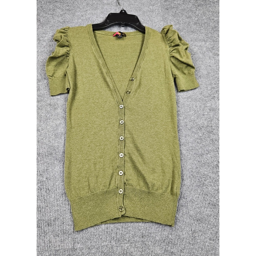 Forever 21 Womens Y2k Olive Green Puff Sleeve Button Up Cardigan Sweater Small